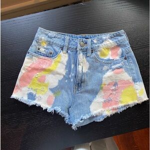 BDG Urban Outfitters Tie-Die Shorts Super Cute Pink White Yellow Paint Design